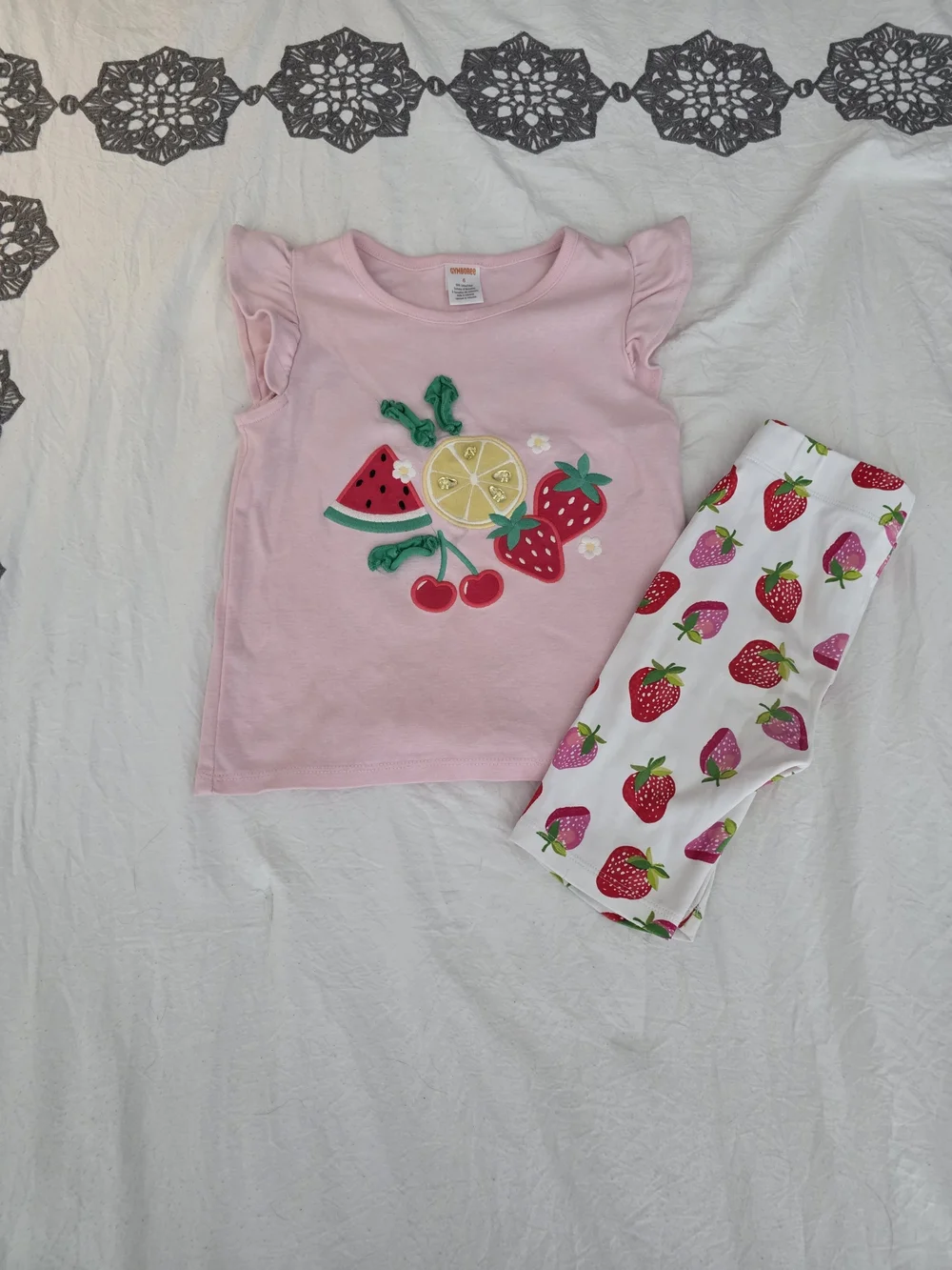 The Children's Place Pink Fruit Applique Pajama Set with Strawberry Leggings